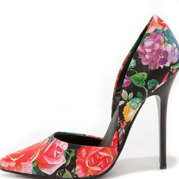 JUSTFAB FLORAL MULTI D'ORSAY HIGH HEEL PUMPS S2 - Picture 1 of 16